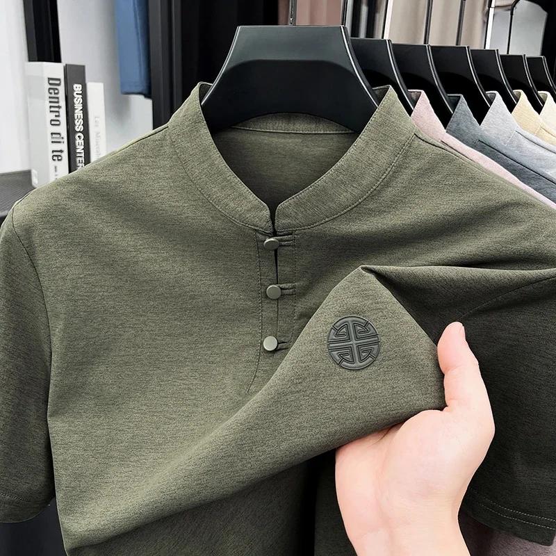 T-shirt classique pour homme à col mandarin