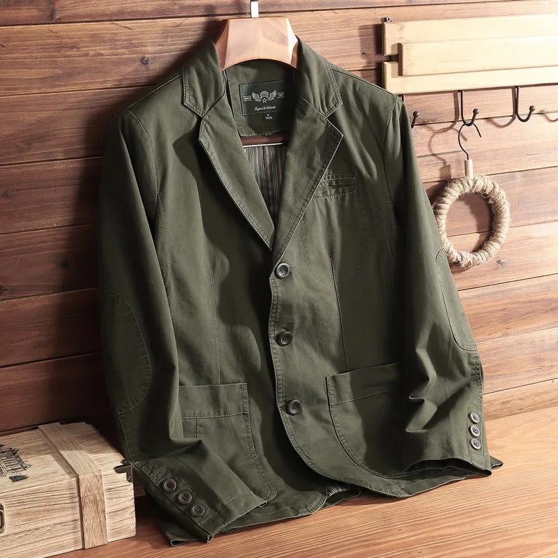 Blazer Homme KIDWHXR Printemps Vintage Simple Boutonnage Poches Col Rabattu Manches Longues Coupe Ample Décontracté
