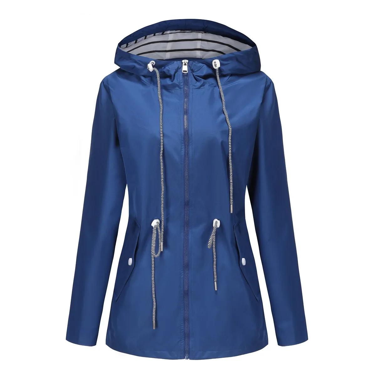 Veste à capuche imperméable bleue pour femmes