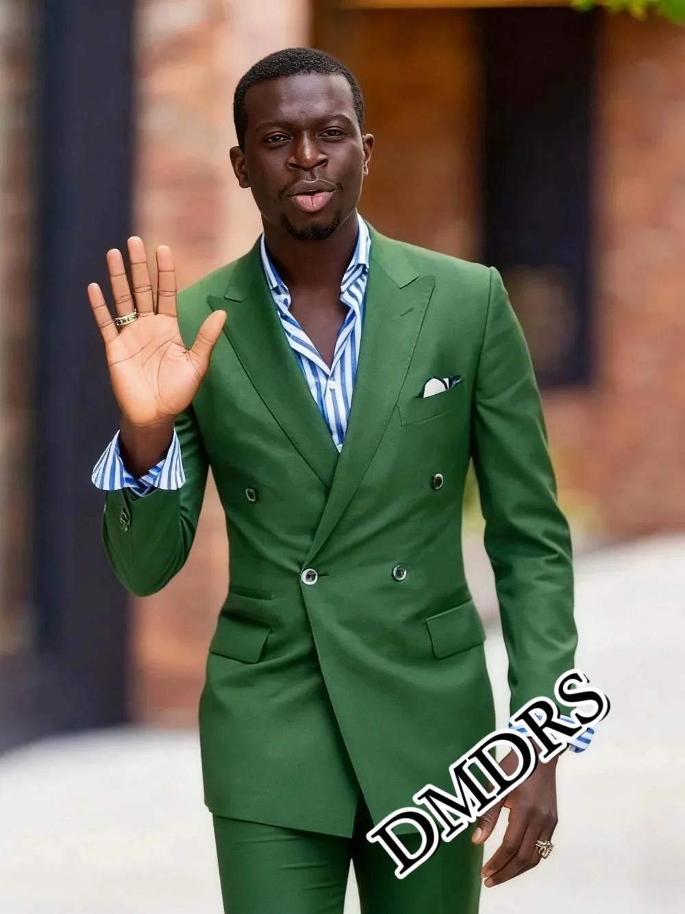 Ensemble de costume vert à Double boutonnage pour hommes