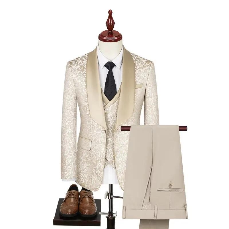 Costume de mariage élégant 3 pièces en jacquard pour homme