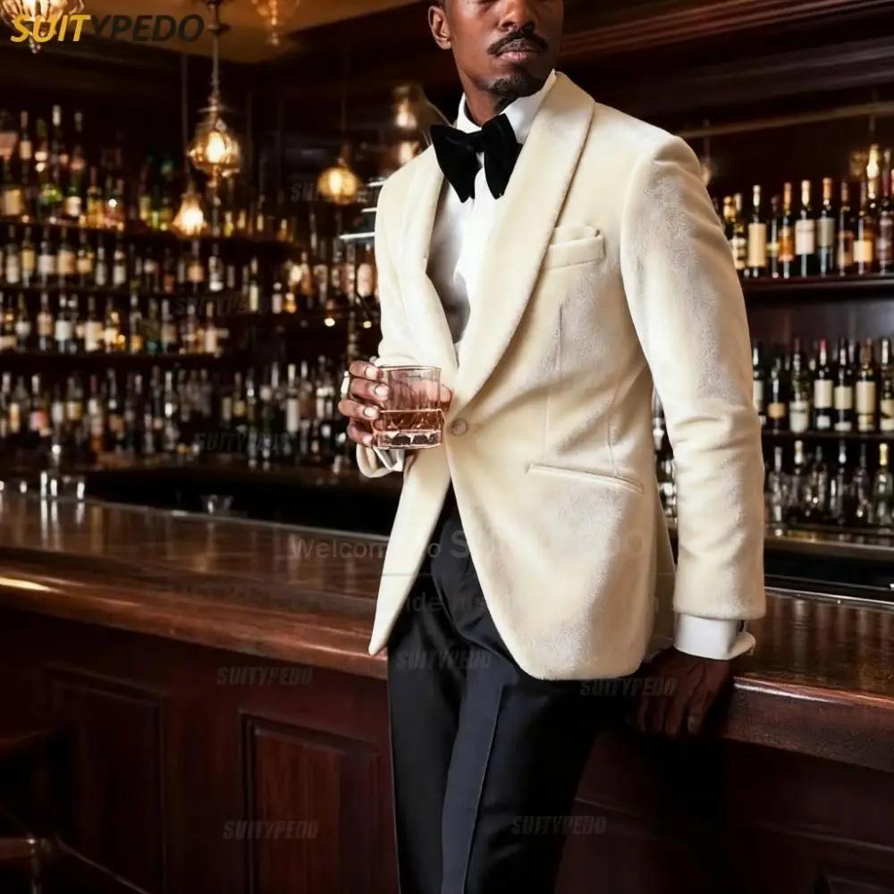 Blazer de costume en velours Vintage pour Hommes