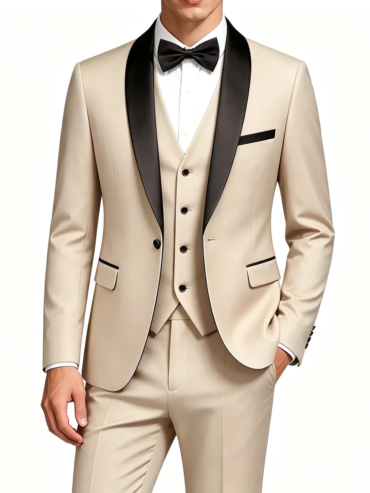 Ensemble de costume de smoking 3 pièces pour homme (veste + gilet + pantalon)