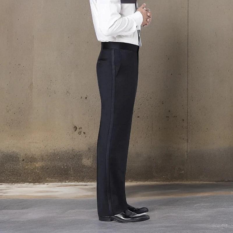 Pantalon noir à rayures en satin pour homme