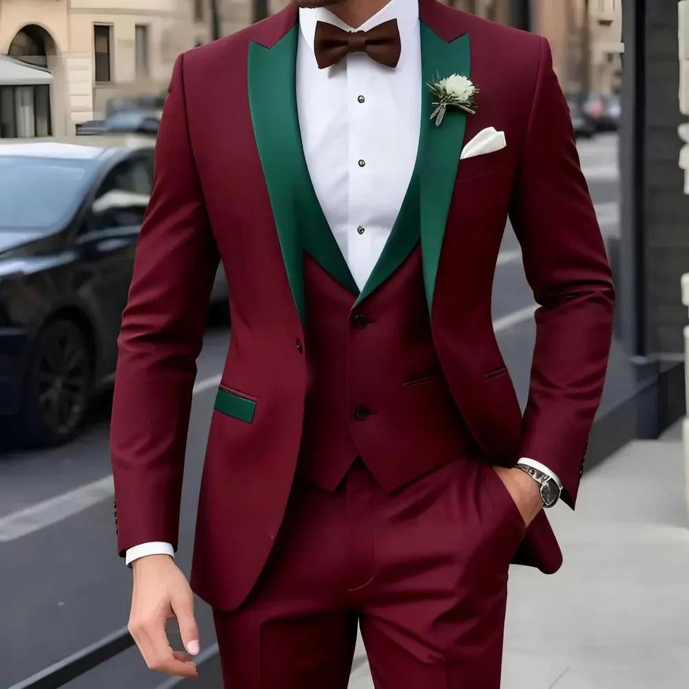 Nouveau Business décontracté MC mariage marié meilleur homme robe Jacquard hommes costume trois pièces ensemble costumes