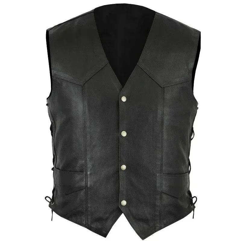 Veste en cuir rétro pour homme - haut sans manches - style disciplinaire - chevalier médiéval