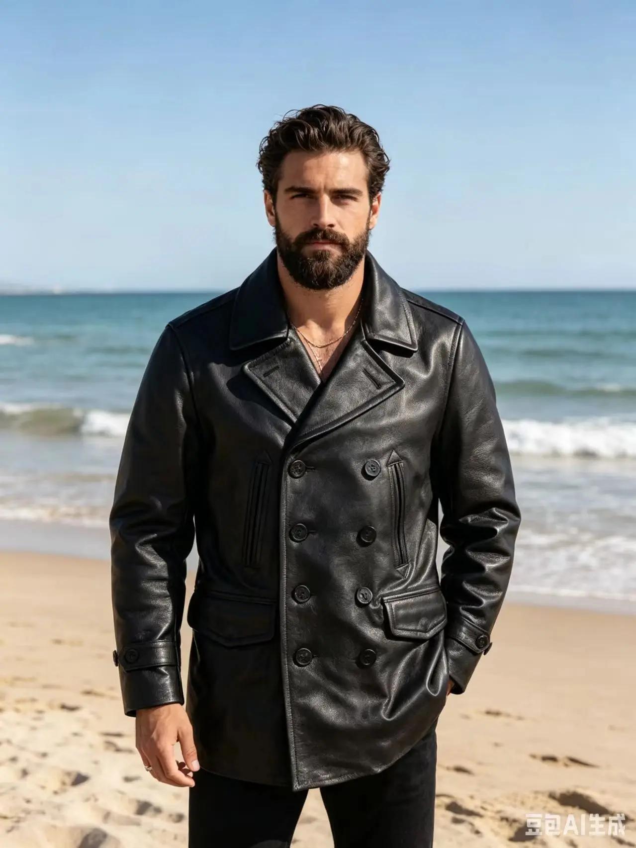 Veste en cuir noire d'hiver pour homme