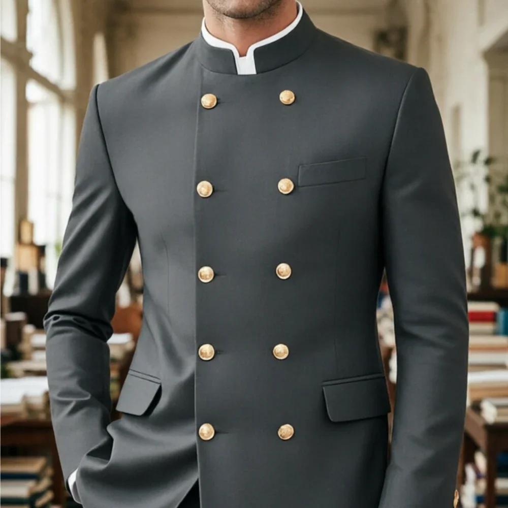 Costumes à double boutonnage pour hommes avec col montant