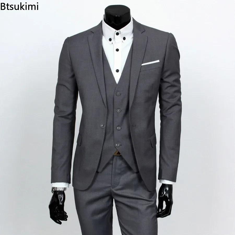Mode coréenne grande taille 6XL costumes ensembles hommes solide mince formel Blazer veste gilet pantalon 3 pièces