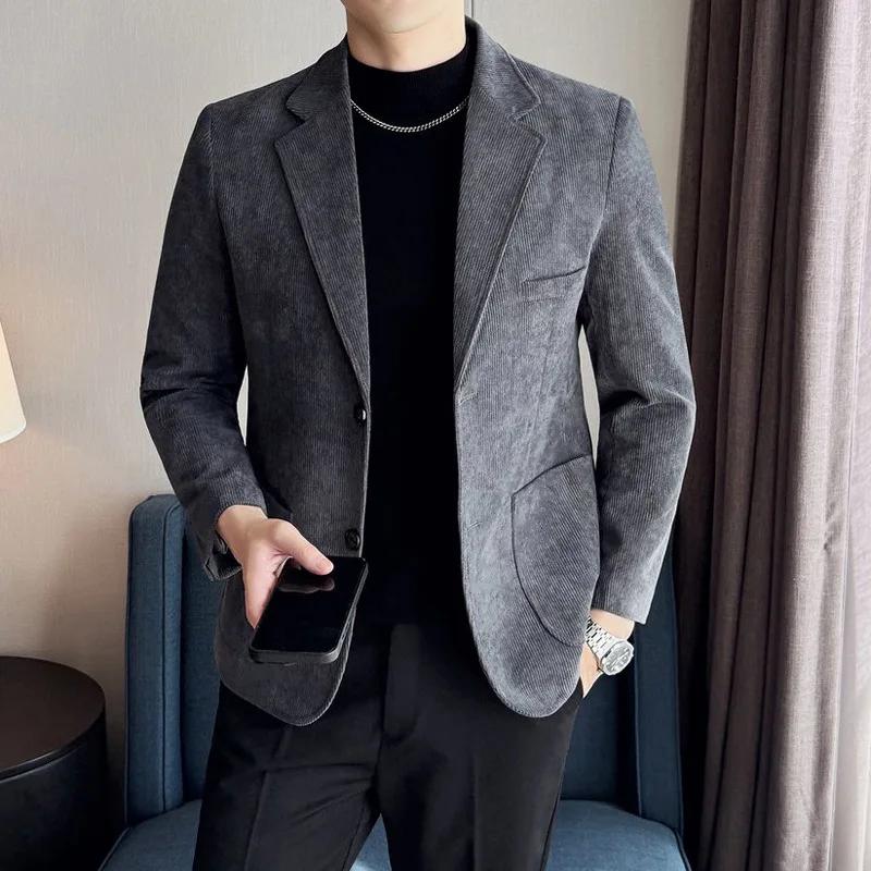 Costume Homme en Corduroy Casual Coupe Slim Style Britannique Mode Simple Boutonnage