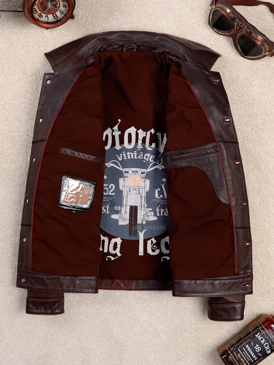 Veste en cuir marron rouge automne pour homme