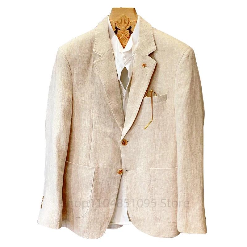 Manteau de costume en lin Beige pour hommes