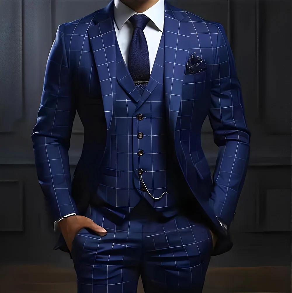 Costume 3 pièces à carreaux pour hommes