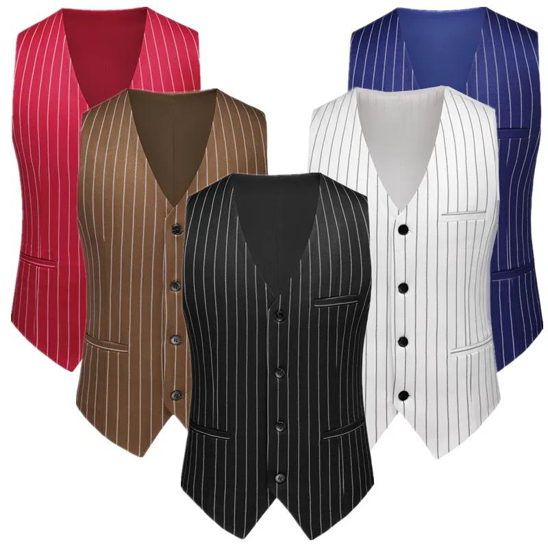 Gilet de costume à rayures rouges pour hommes