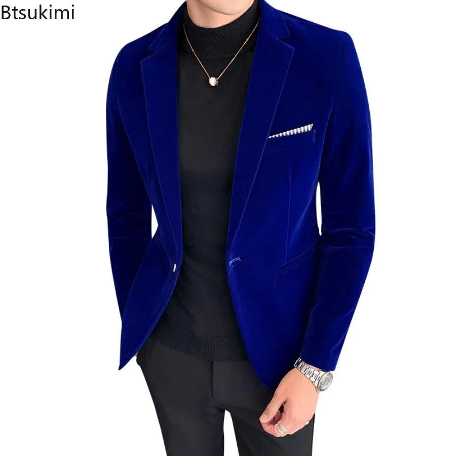 Nouveau Blazer Homme Style Coréen 2026 – Veste de Costume en Velours Luxe Tendance Décontractée Coupe Slim Formelle