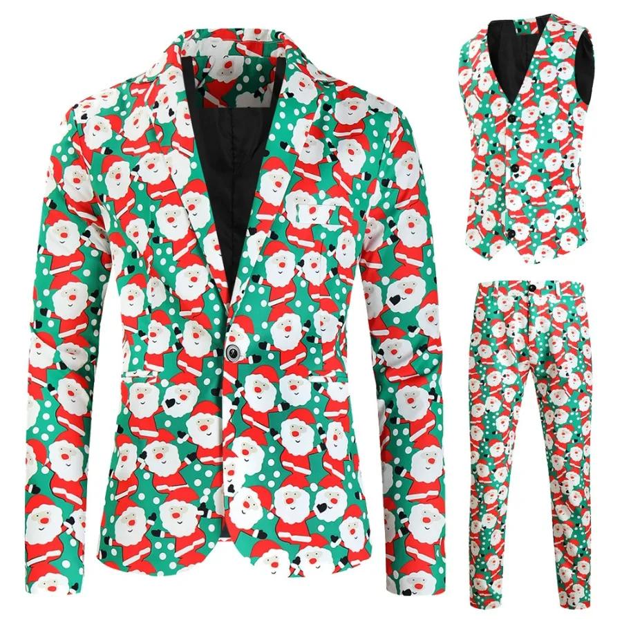 Nouveaux hommes 3 pièces ensembles de noël blazers + gilet + pantalon 2026
