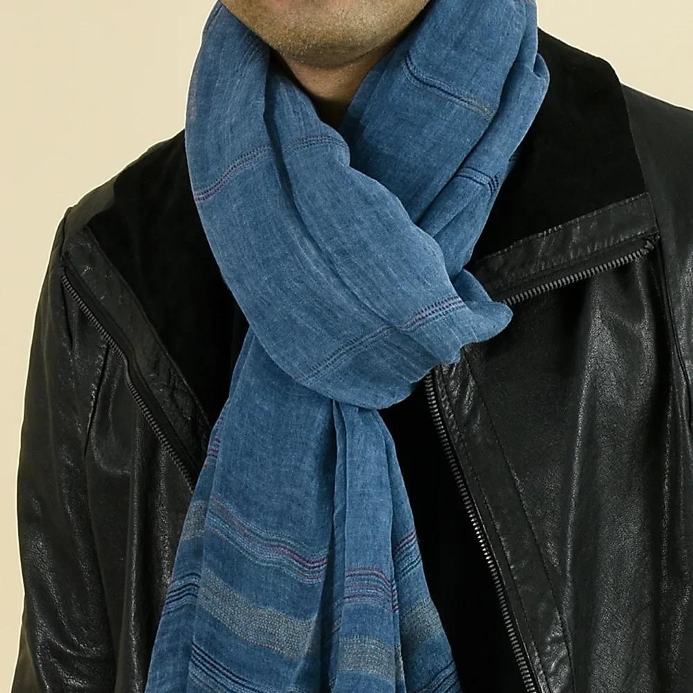 Mode hommes écharpe coton lin fil teint rayé