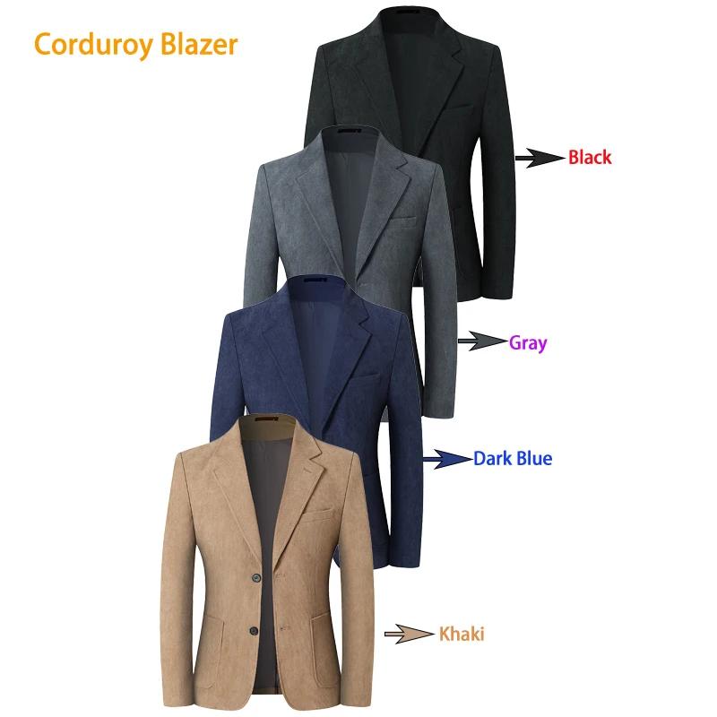 2025 nouveaux blazers en velours côtelé kaki/gris pour hommes
