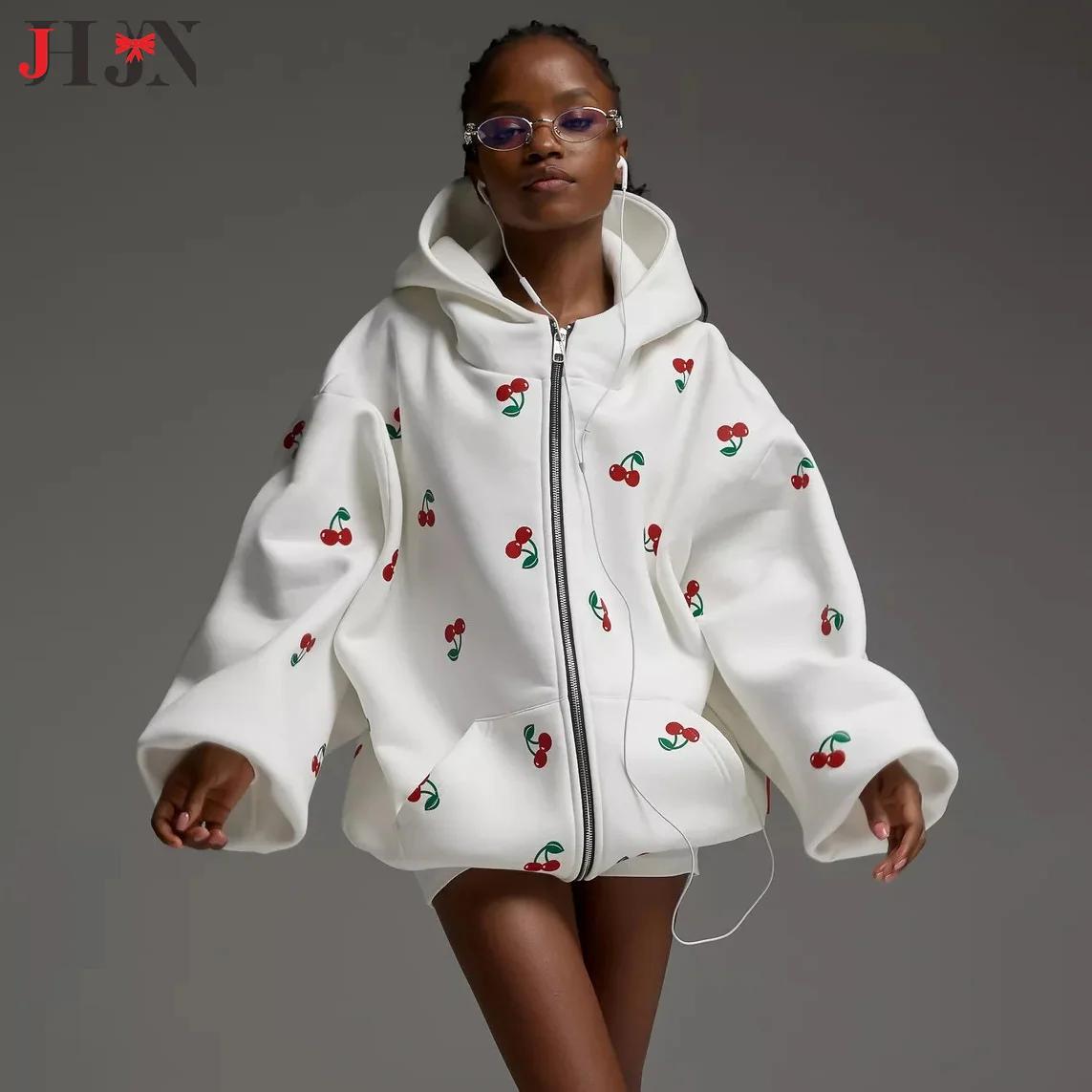 JHJN – veste à capuche imprimée cerise pour femme