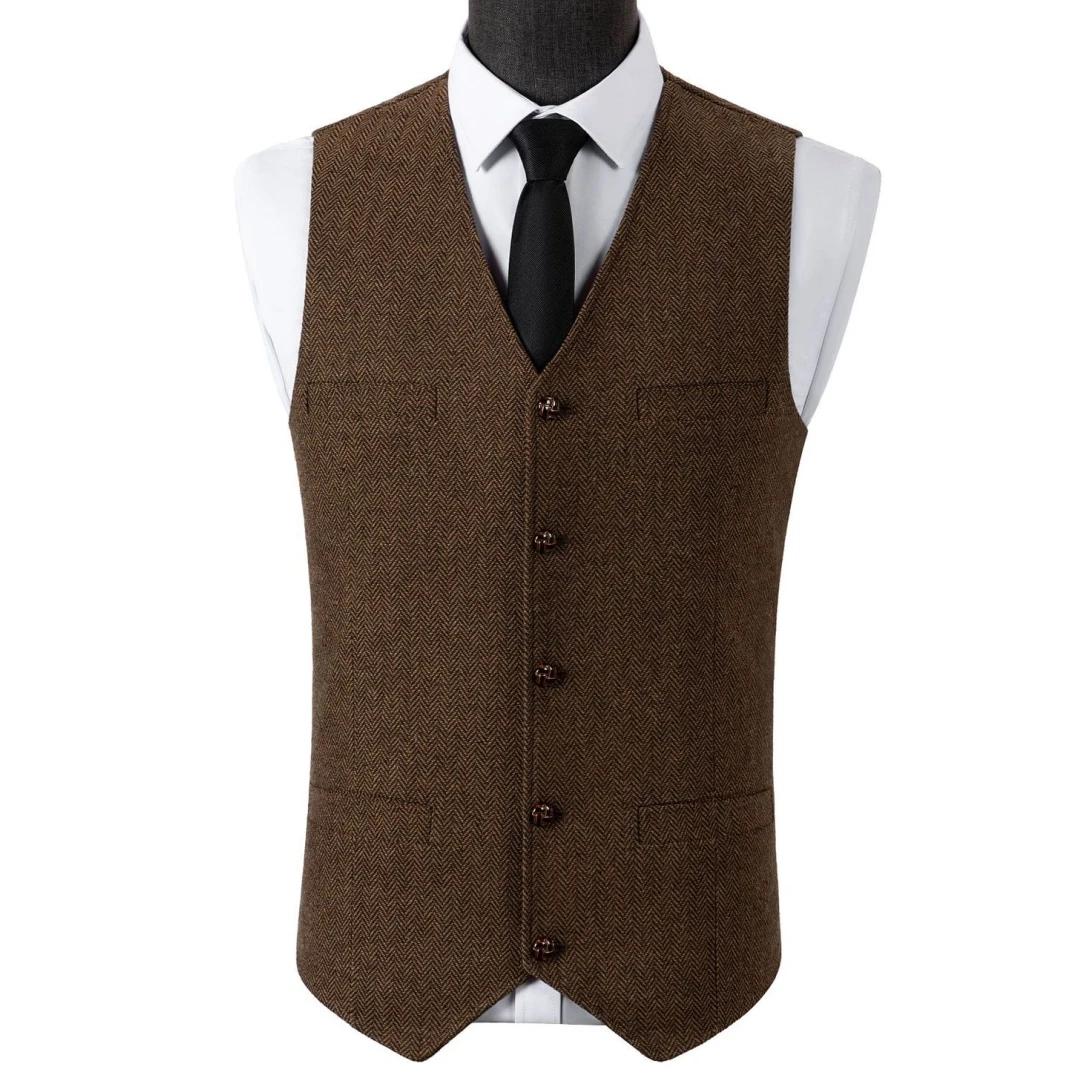 Gilet de costume pour hommes vert militaire simple boutonnage mélangé