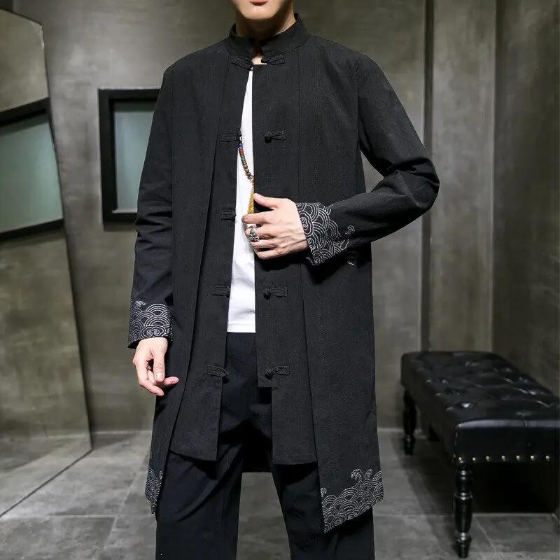 Manteau trench noir pour homme de style chinois