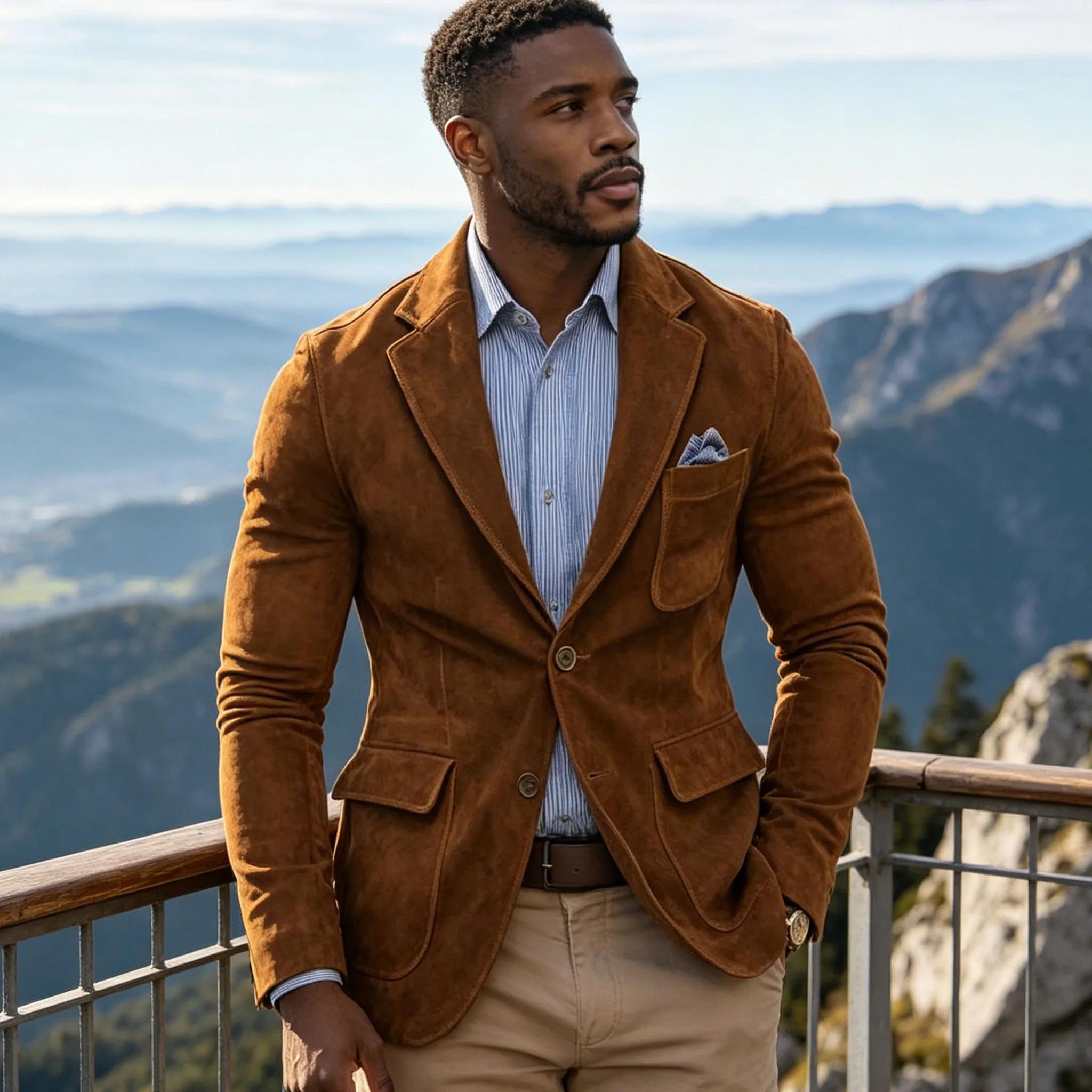 Blazer en daim marron pour homme
