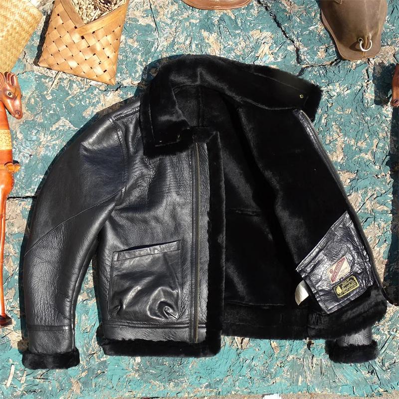 Veste en peau de mouton noire pour homme