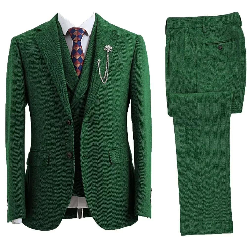 Tuxedos croisés à chevrons en tweed trempé pour hommes