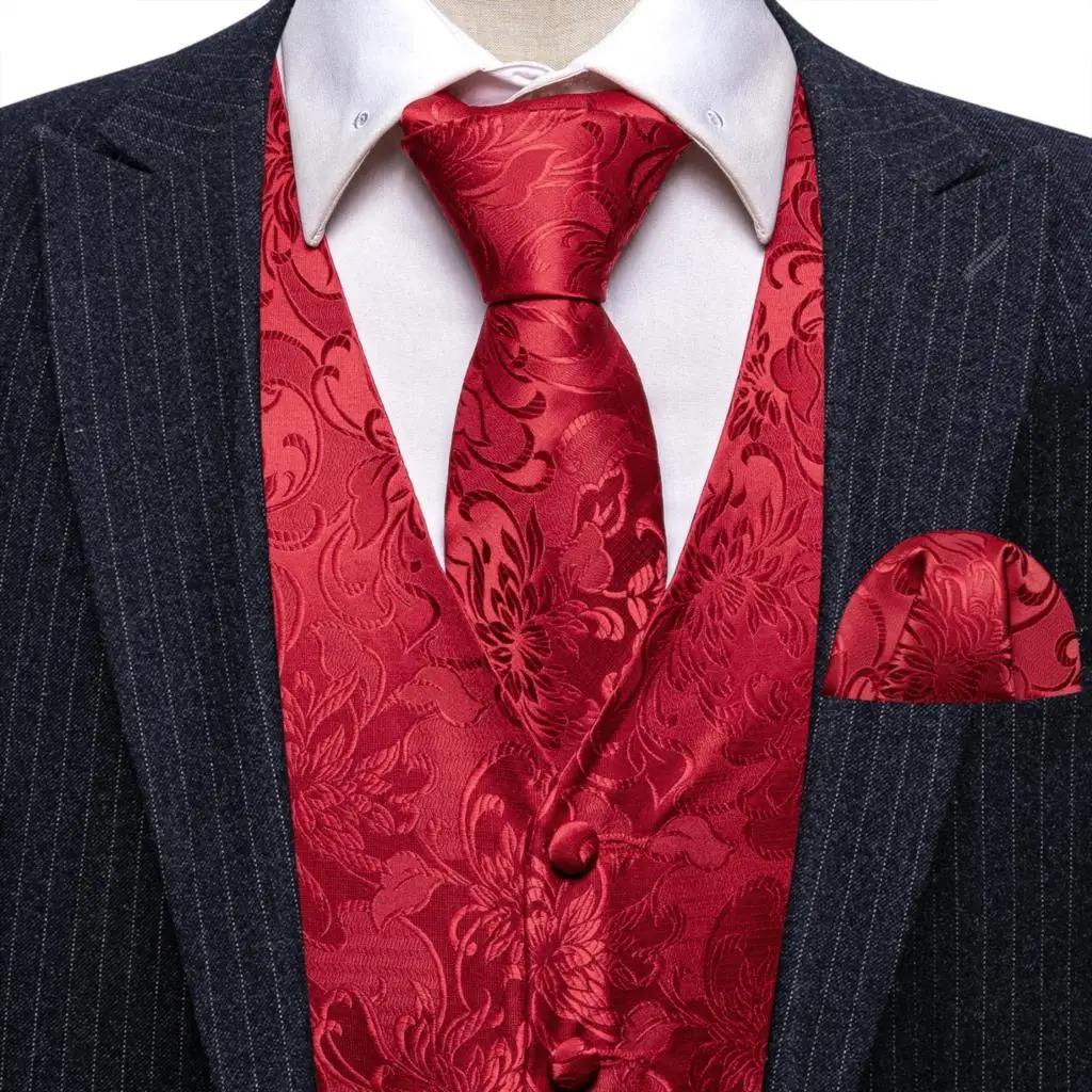 Gilet de Costume Élégant pour Homme Brodé Rouge Bourgogne Motif Paisley Fleur Ensemble