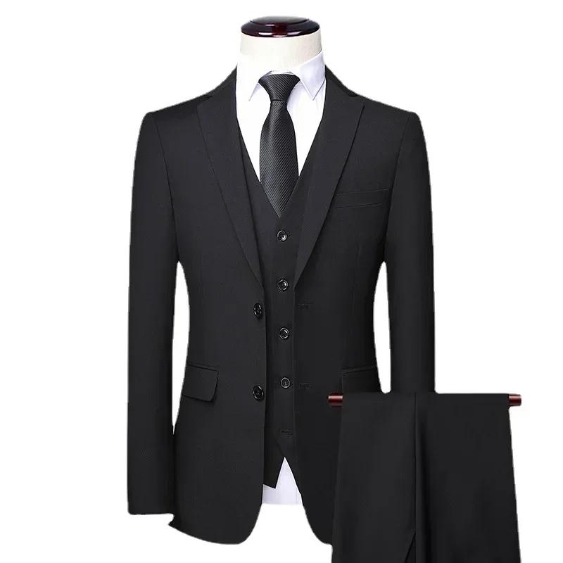 Costume Homme Élégant et Décontracté Style Britannique Coupe Ajustée Couleur Unie pour Affaires
