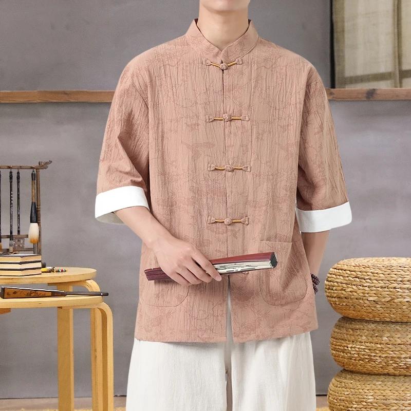 Chemise imprimée légère à col Mandarin pour hommes