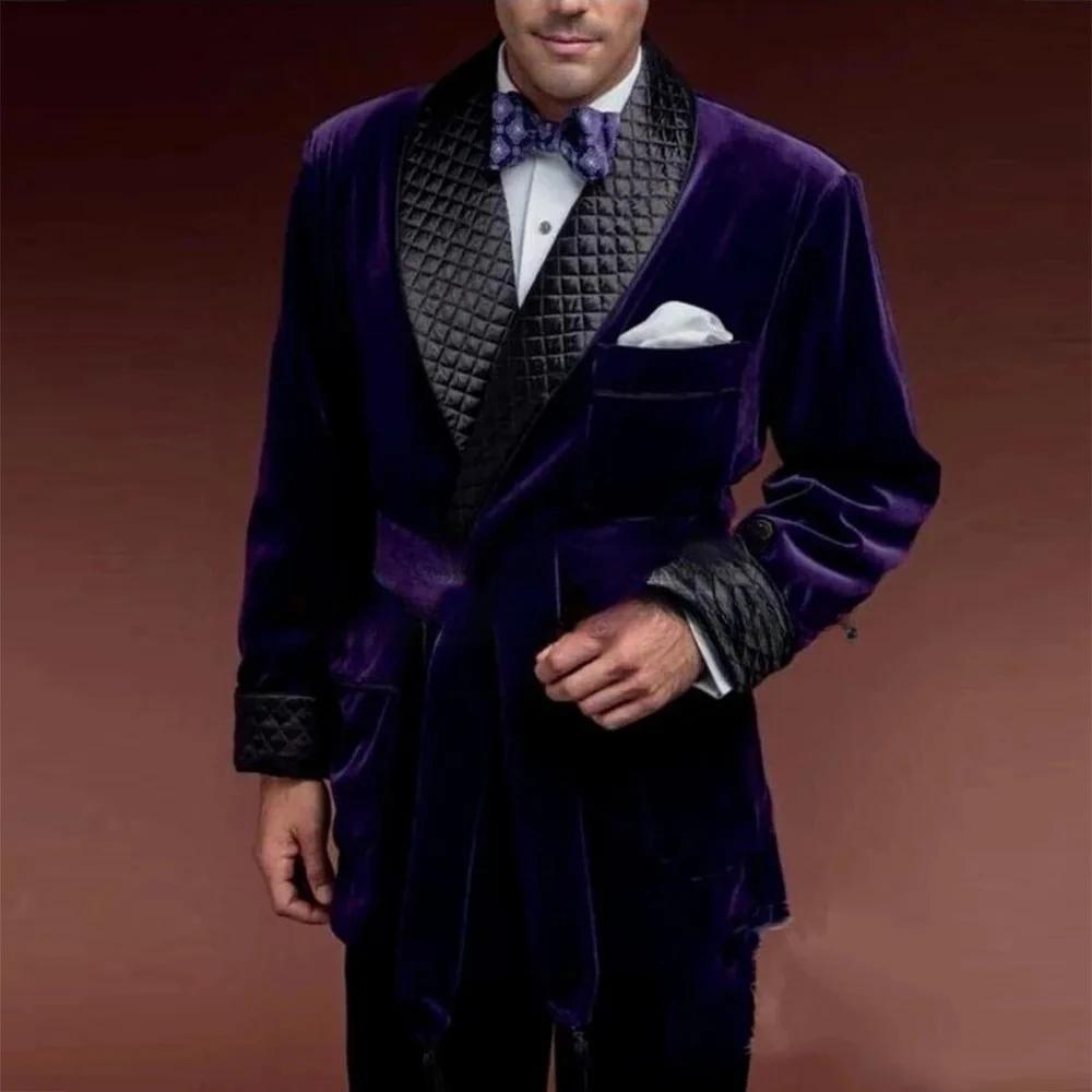 Vestes de costume de fumée en velours vert pour hommes