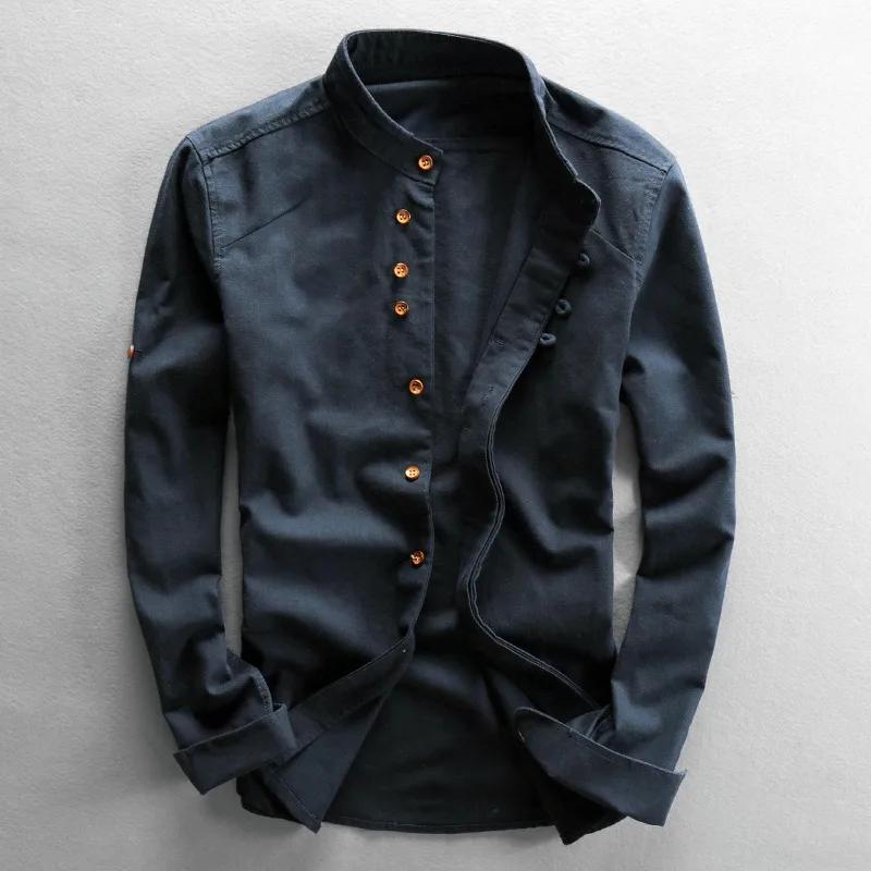 Chemise en lin pour homme de style chinois à col mandarin