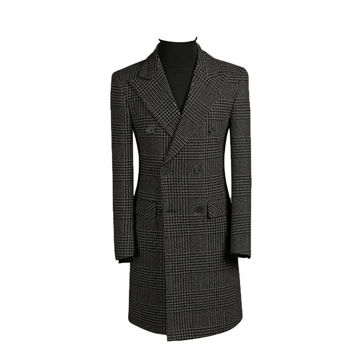 Manteau Long pied-de-poule pour hommes