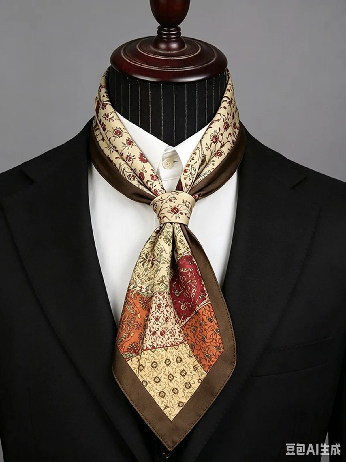 Écharpe de luxe homme soie de mûrier vintage imprimée pour hommes quatre saisons décontracté