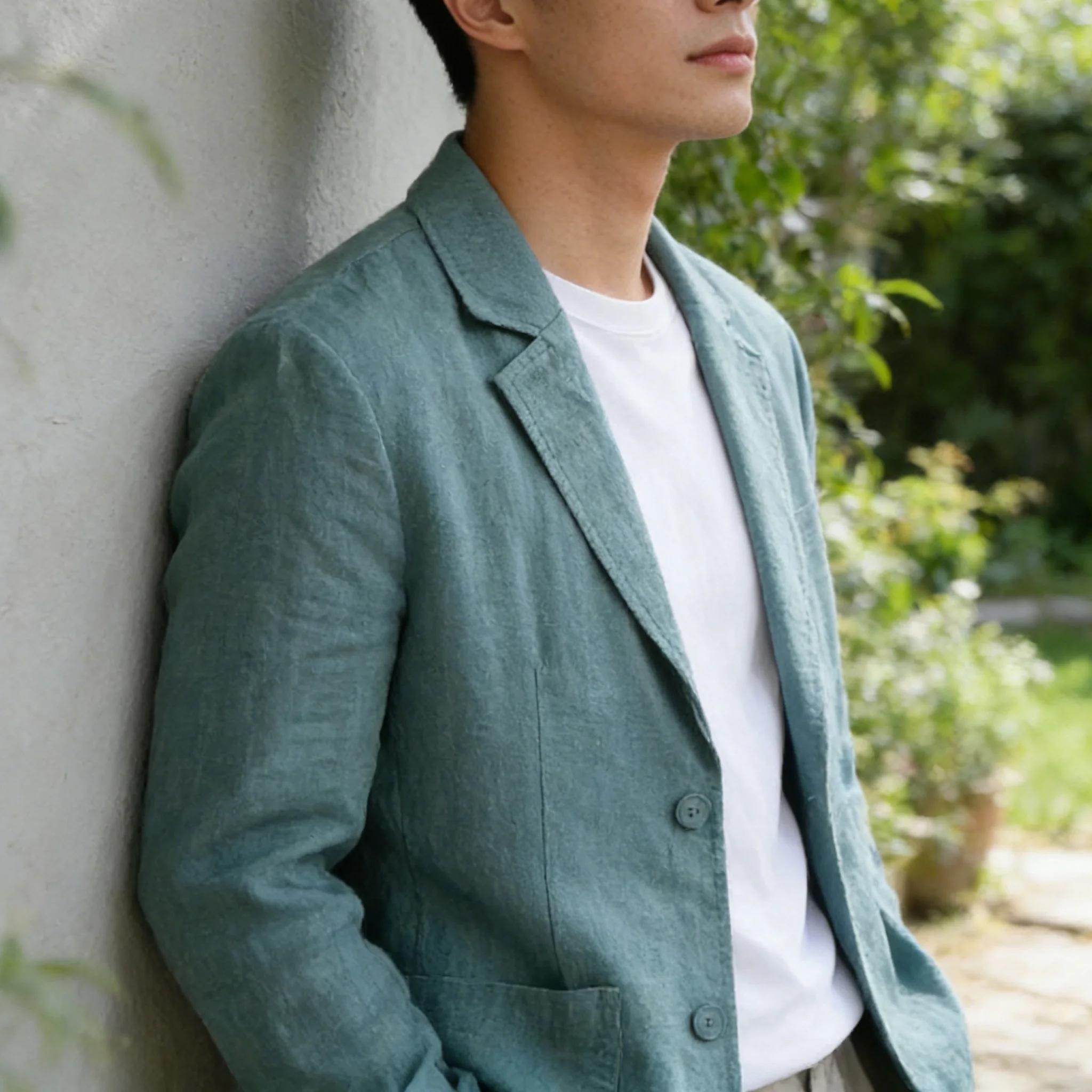 Blazer en coton et lin pour homme