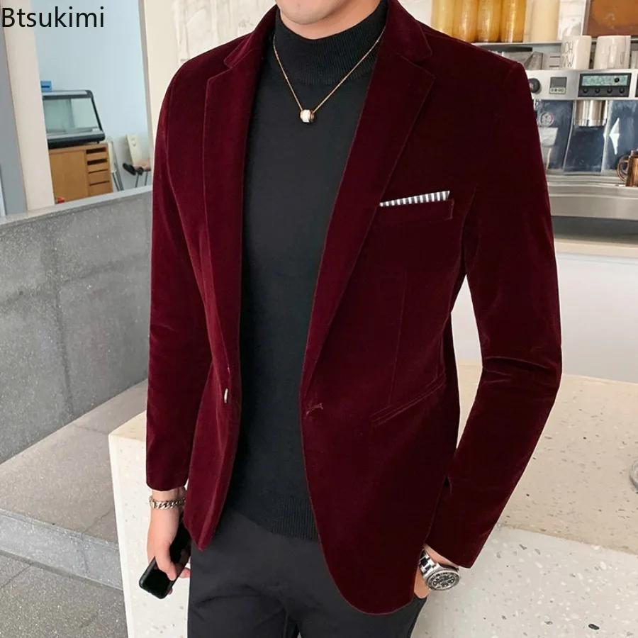 Nouveau Blazer Homme Style Coréen 2026 – Veste de Costume en Velours Luxe Tendance Décontractée Coupe Slim Formelle