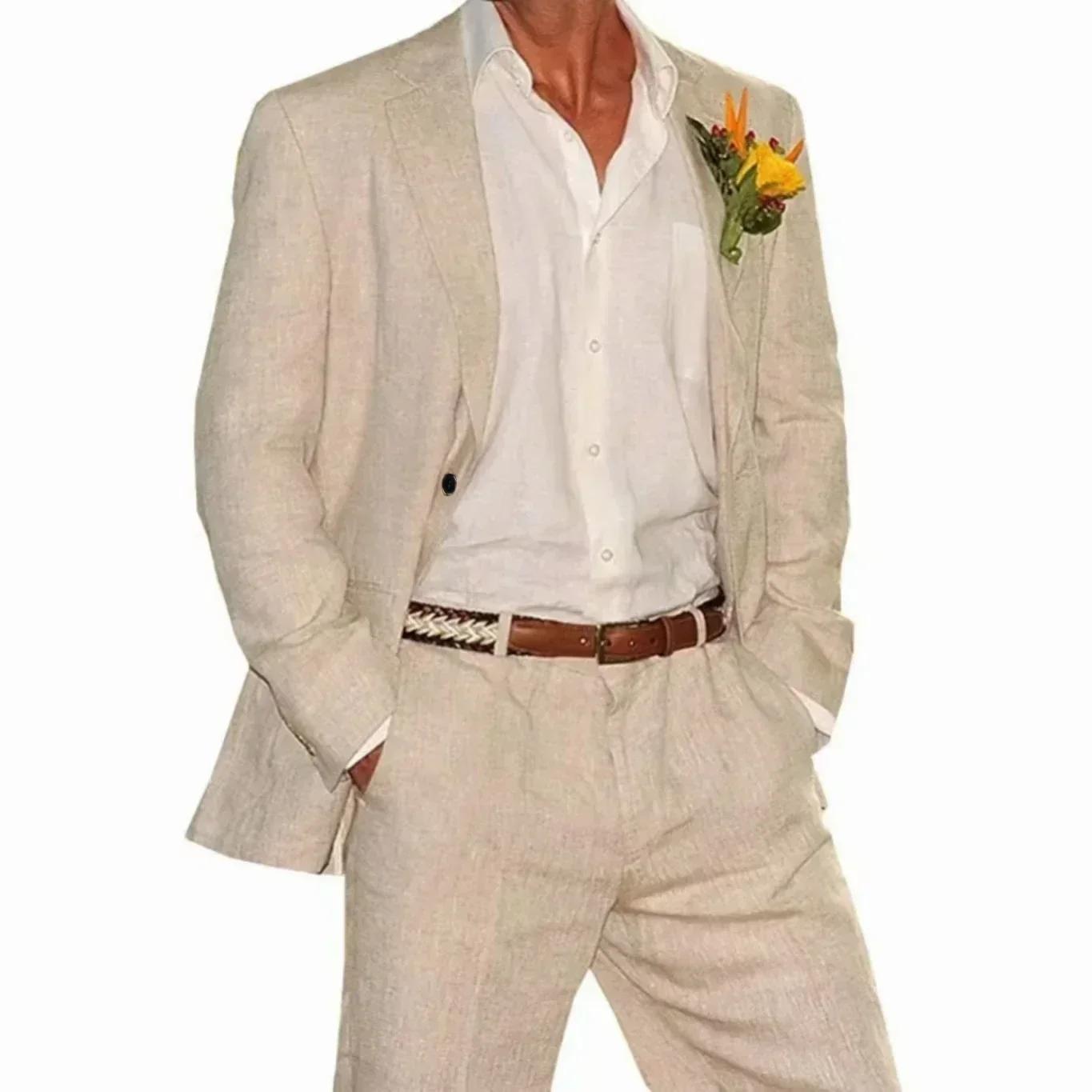 Costume en lin, ensemble blazer et pantalon 2 pièces