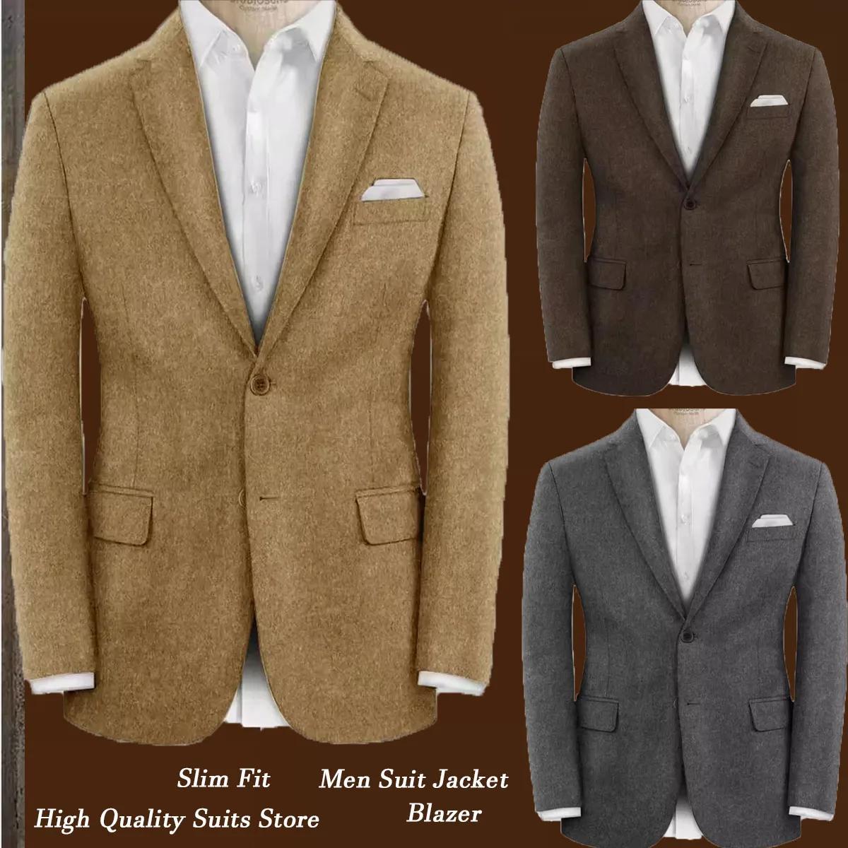 Blazer en laine pour hommes, simple boutonnage, coupe cintrée, veste de costume élégante, décontractée, élégante, confortable, manteau formel pour hommes, extérieur en Tweed
