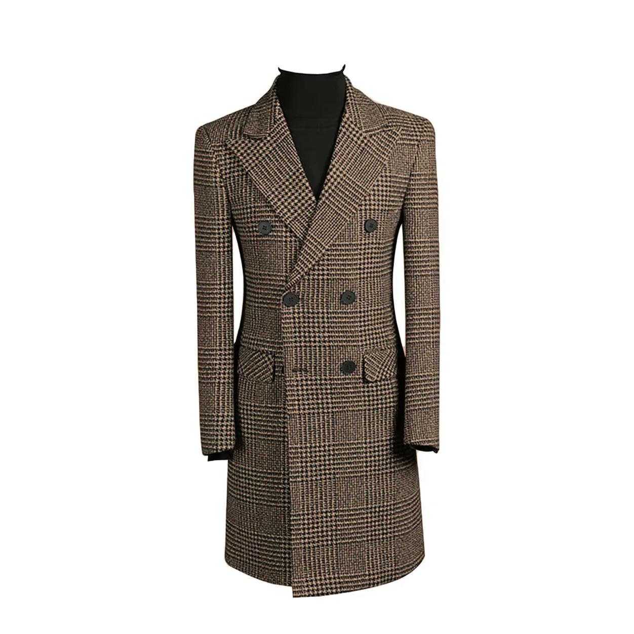 Manteau Long pied-de-poule pour hommes