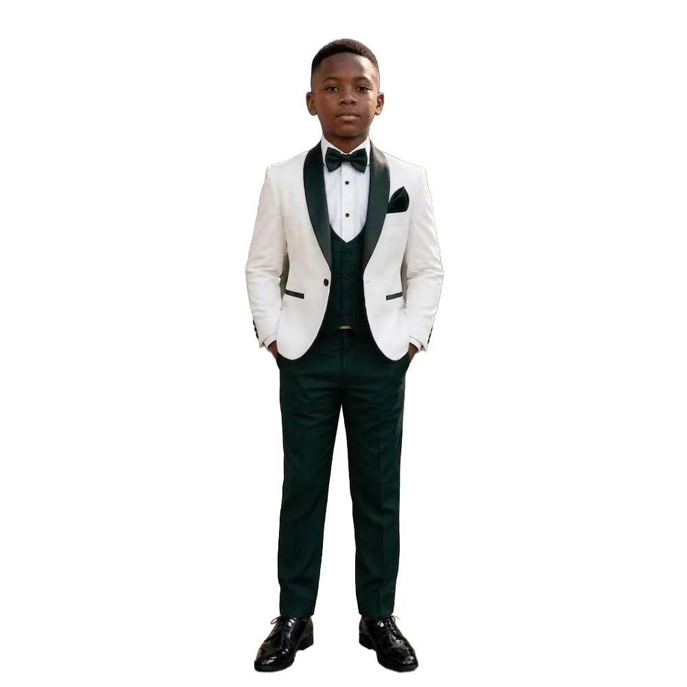 Ensemble de smoking ZHIO pour garçons, ivoire et vert émeraude, tenue formelle pour mariage et anniversaire, élégant pour garçons occasions spéciales