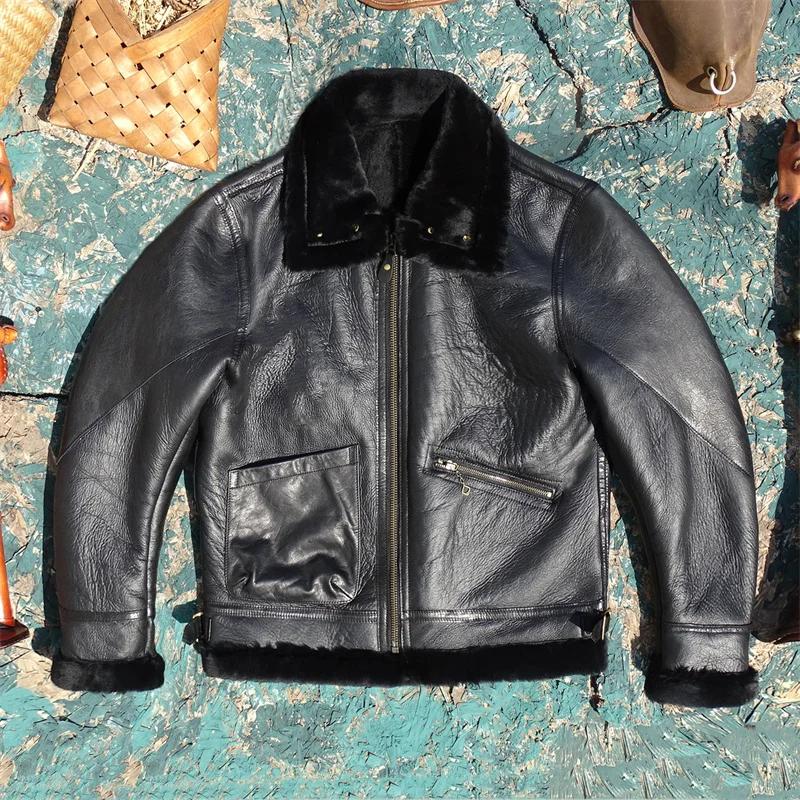 Veste en peau de mouton noire pour homme