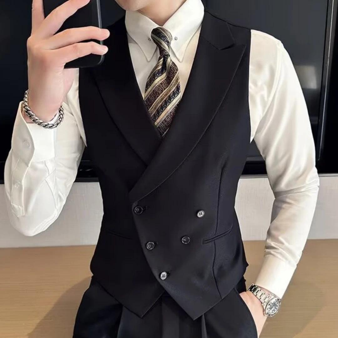 Hommes gilet noir avec revers solide Double bouton