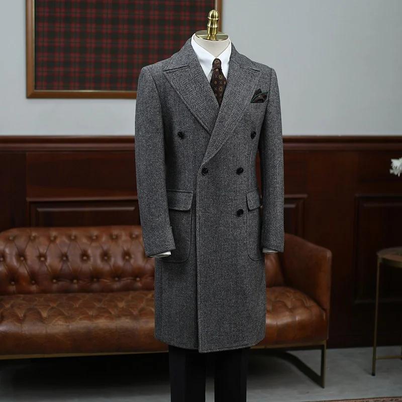Manteau long épais en mélange de laine pour homme