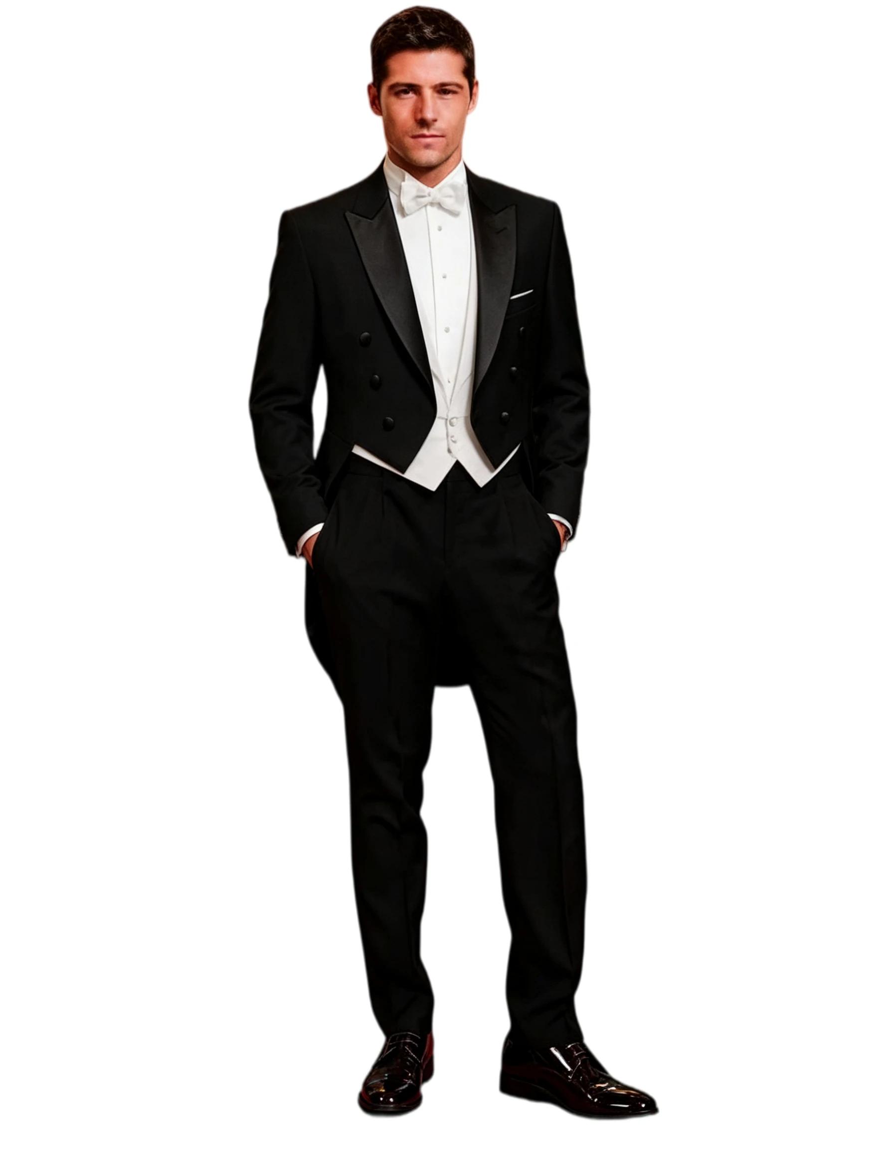 Costume 3 Pièces Homme Mariage Marié Smoking Longue Frac Veste de Cérémonie Garçon d'Honneur Bal de Promo Mode