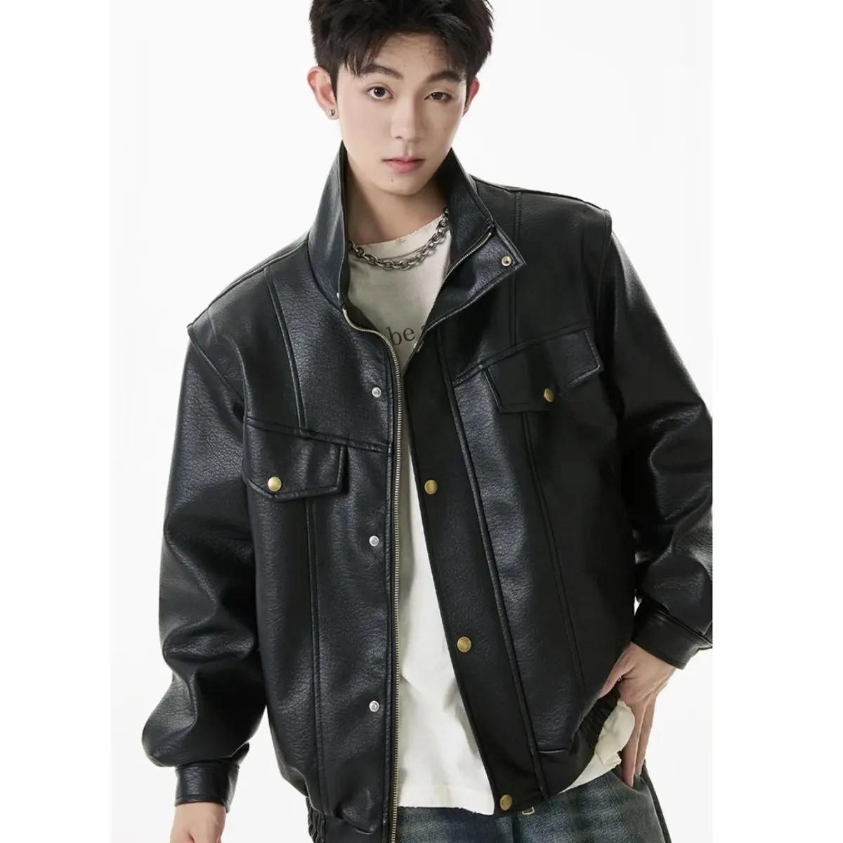 Nouvelle veste en cuir à revers pour homme
