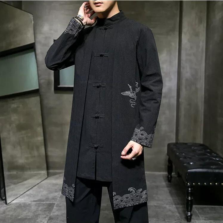 Manteau trench noir pour homme de style chinois