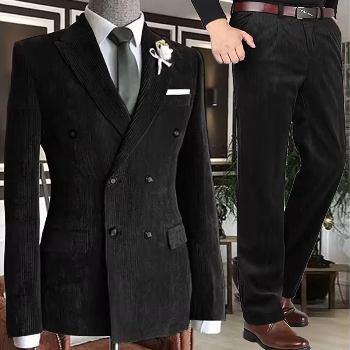 Costume 2 pièces élégant pour homme en velours côtelé