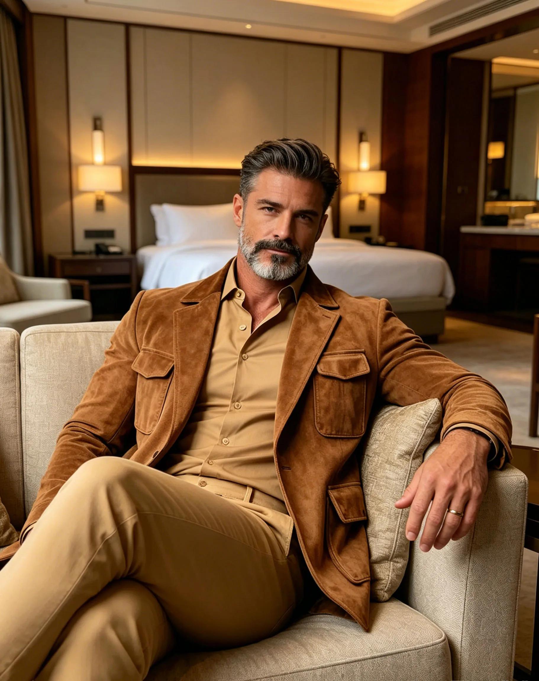 Blazer safari en daim marron pour homme