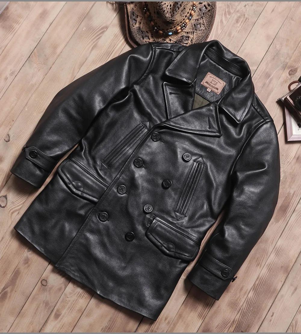 Veste en cuir noire d'hiver pour homme